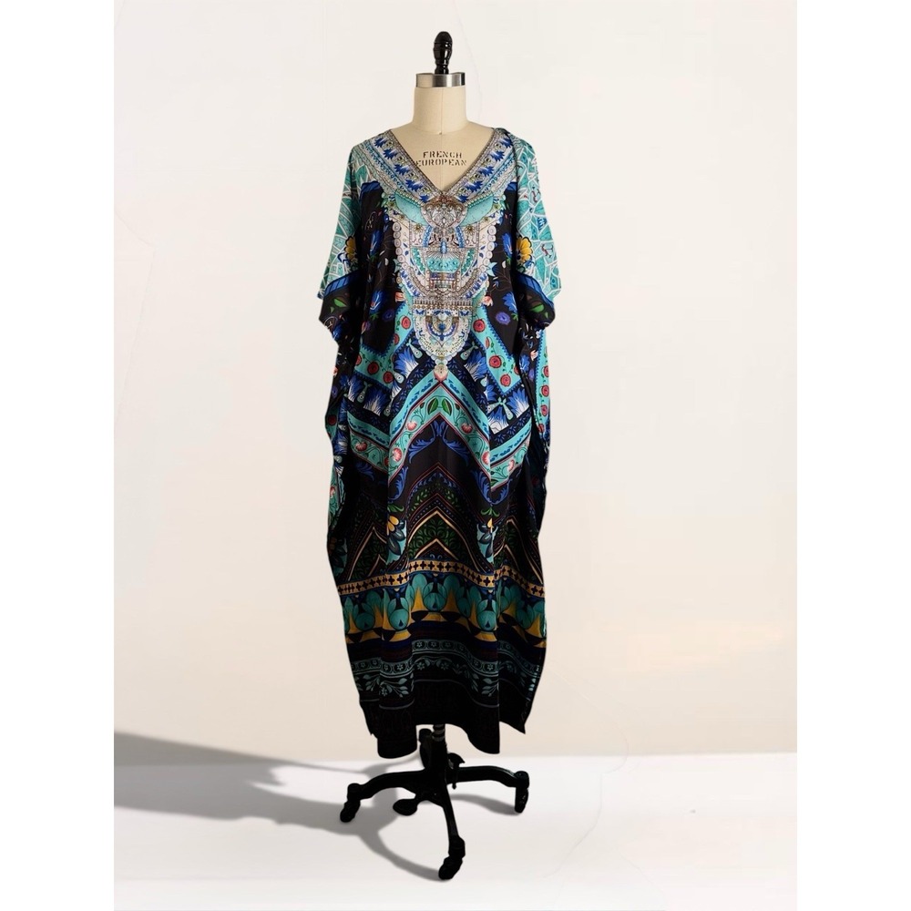 Miss Lavish London Women Long Kaftans Summer Holiday Caftan Dress Black M
